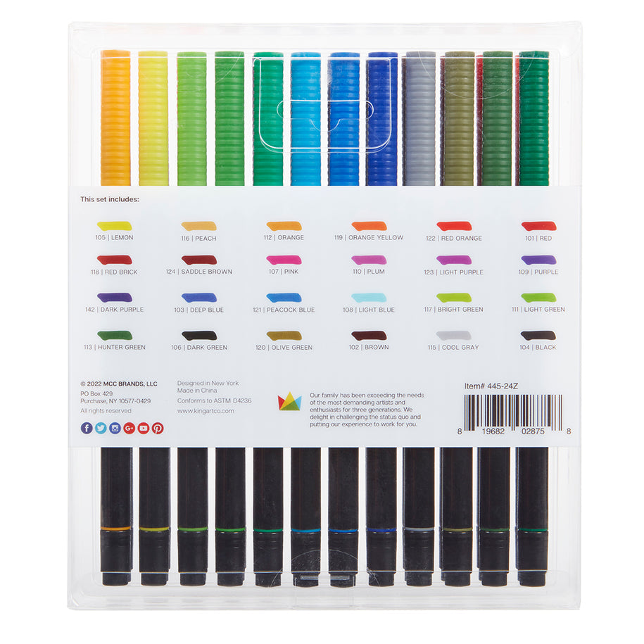 KINGART Pro, Twin-Tip Brush Pen Art Markers, Set of 24 Unique Colors