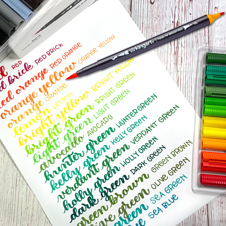 KINGART Pro, Twin-Tip Brush Pen Art Markers, Set of 24 Unique Colors