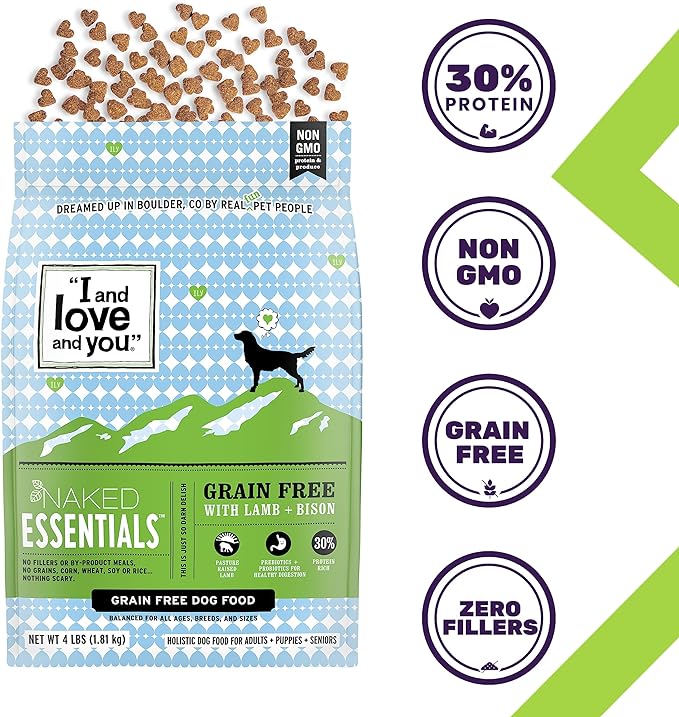 "I and love and you" Naked Essentials Lamb & Bison, Grain Free Dry Dog Food, 11 LB