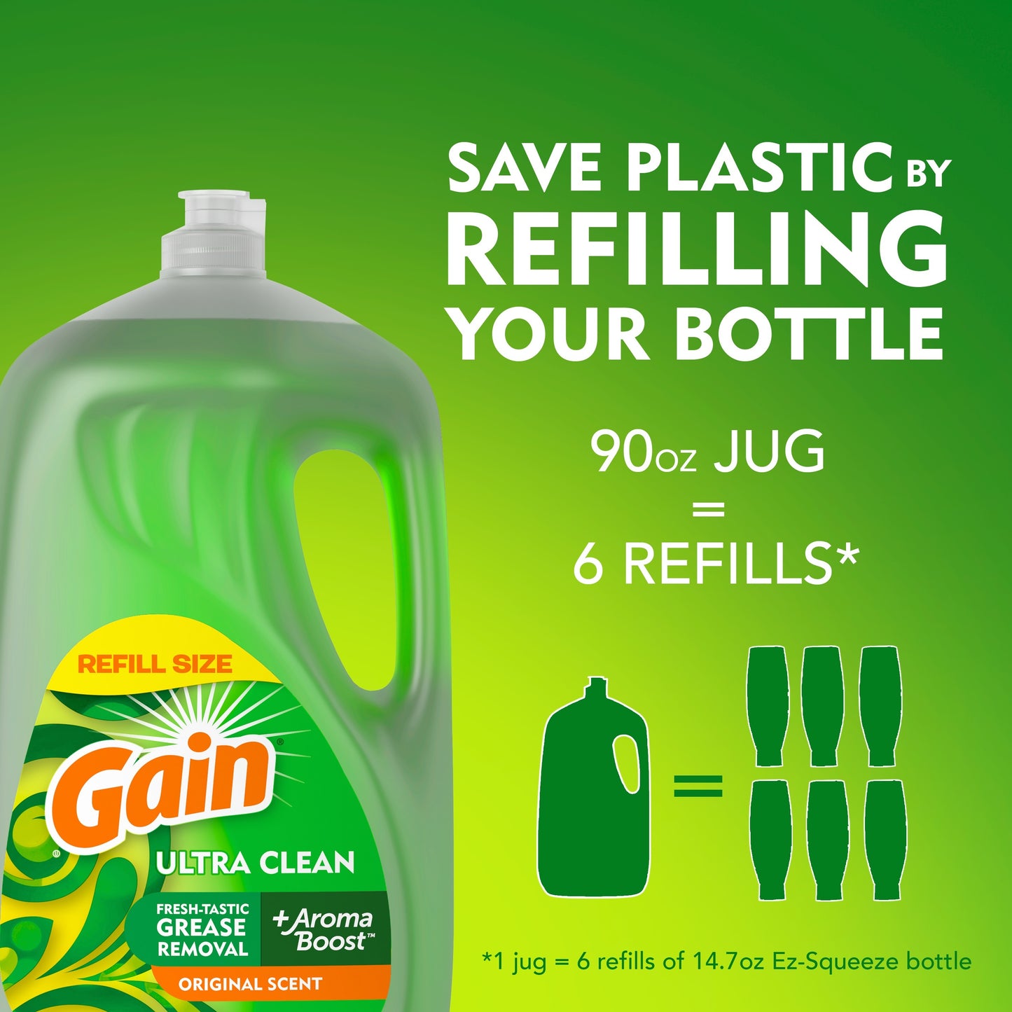 Gain Ultra Dishwashing Liquid Dish Soap, Original Scent, 90.0 fl oz