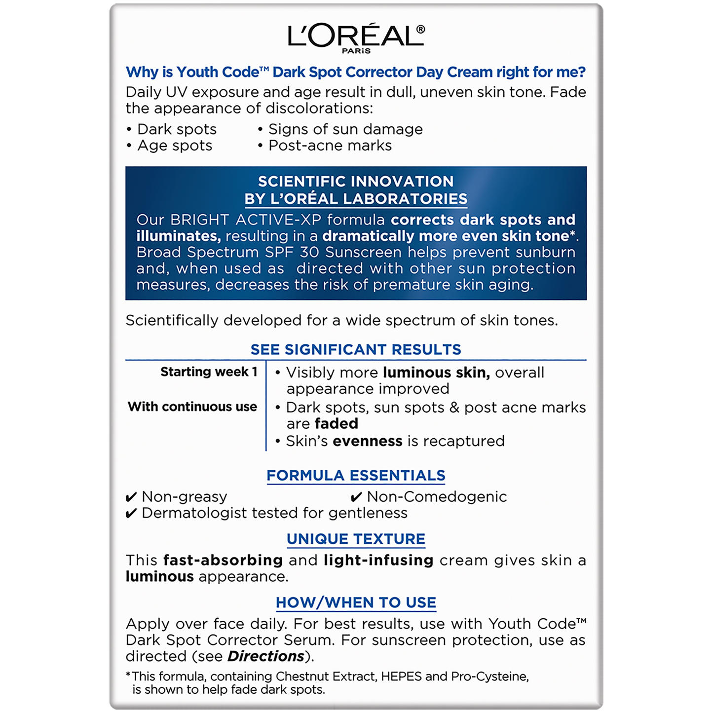 L'Oreal Paris Youth Code Dark Spot Corrector Broad Spectrum SPF 30 Sunscreen, 1.7 oz