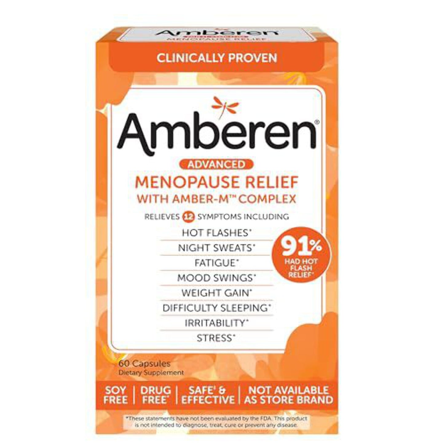 Amberen Multi-Symptom Menopause Relief Supplements for Women, Hot Flash & Night Sweats Relief, 60 count