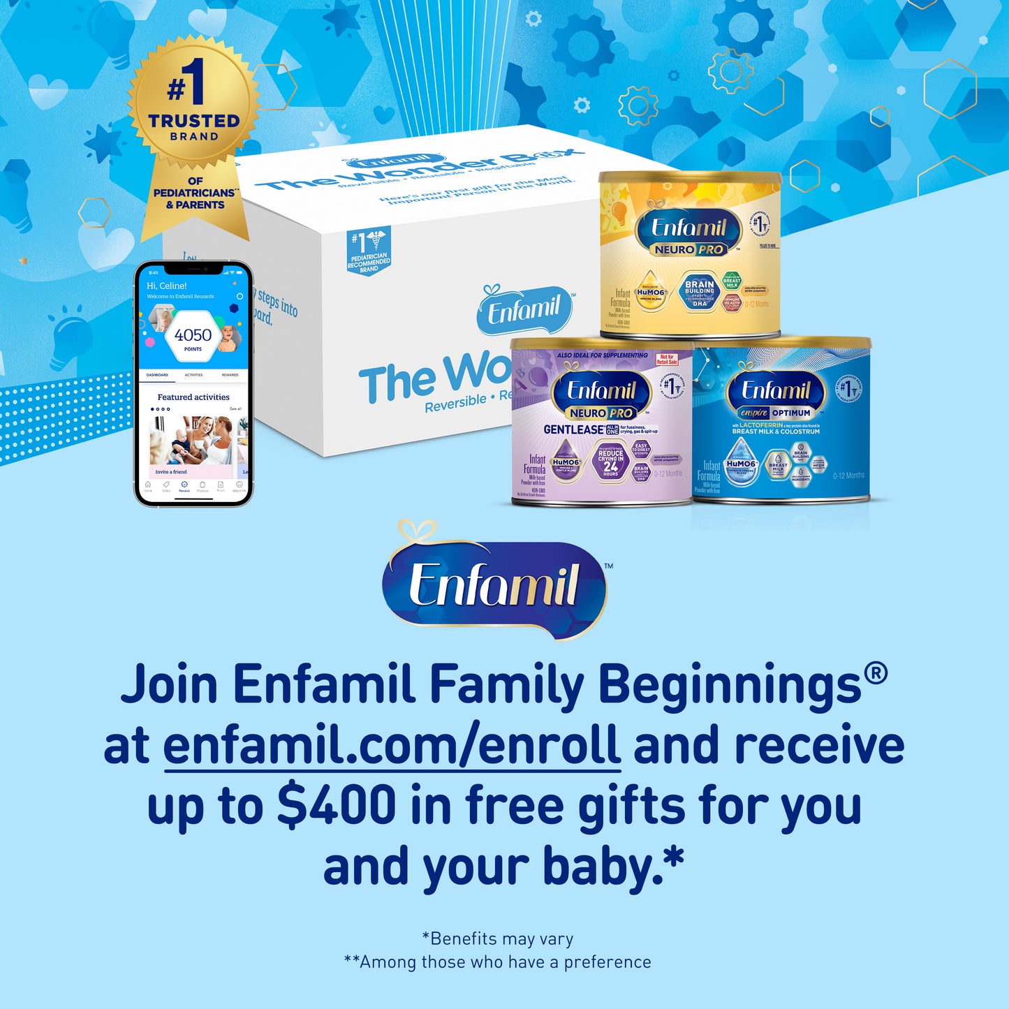 Enfamil NeuroPro Gentlease Baby Formula, Infant Formula Nutrition, Brain Support that has DHA, HuMO6 Immune Blend, Designed to Reduce Fussiness, Crying, Gas & Spit-up in 24 Hrs, Powder Can, 27.4 Oz