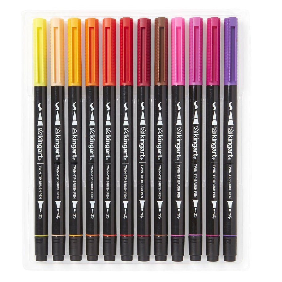 KINGART Pro, Twin-Tip Brush Pen Art Markers, Set of 24 Unique Colors