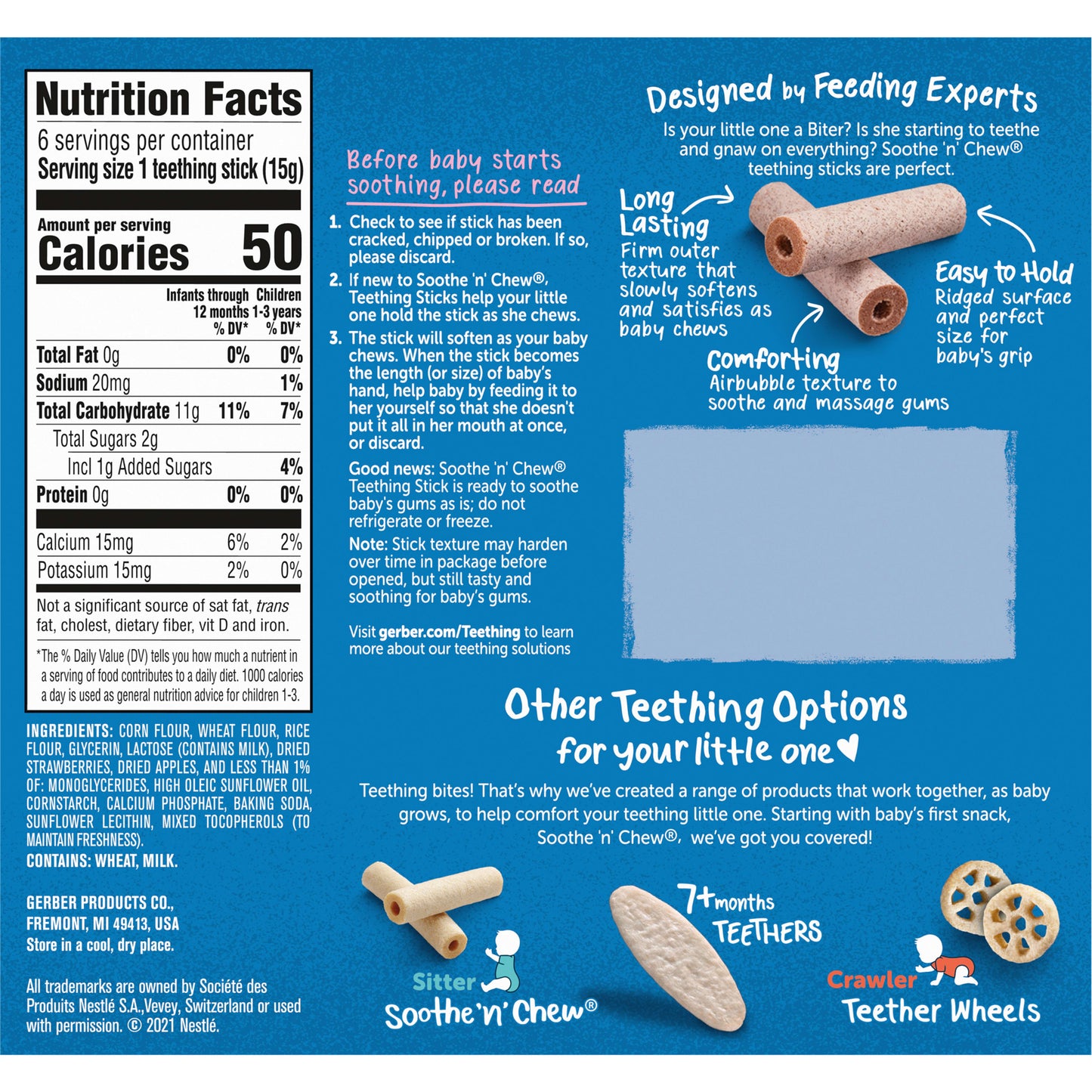 Gerber Snacks for Baby Strawberry Apple Teething Sticks, 3.2 oz Boxes (6 Pack)