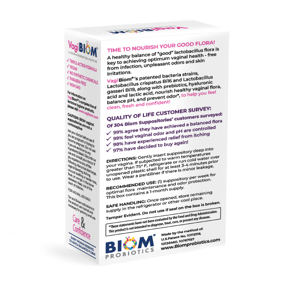Vagibiom Vaginal Probiotic Suppository for Women, Fragrance Free, 5 Count