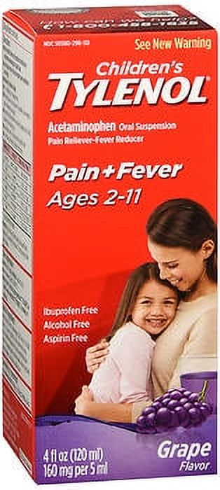 Children's Tylenol Pain + Fever Relief Cold Medicine, Grape, 4 fl. oz