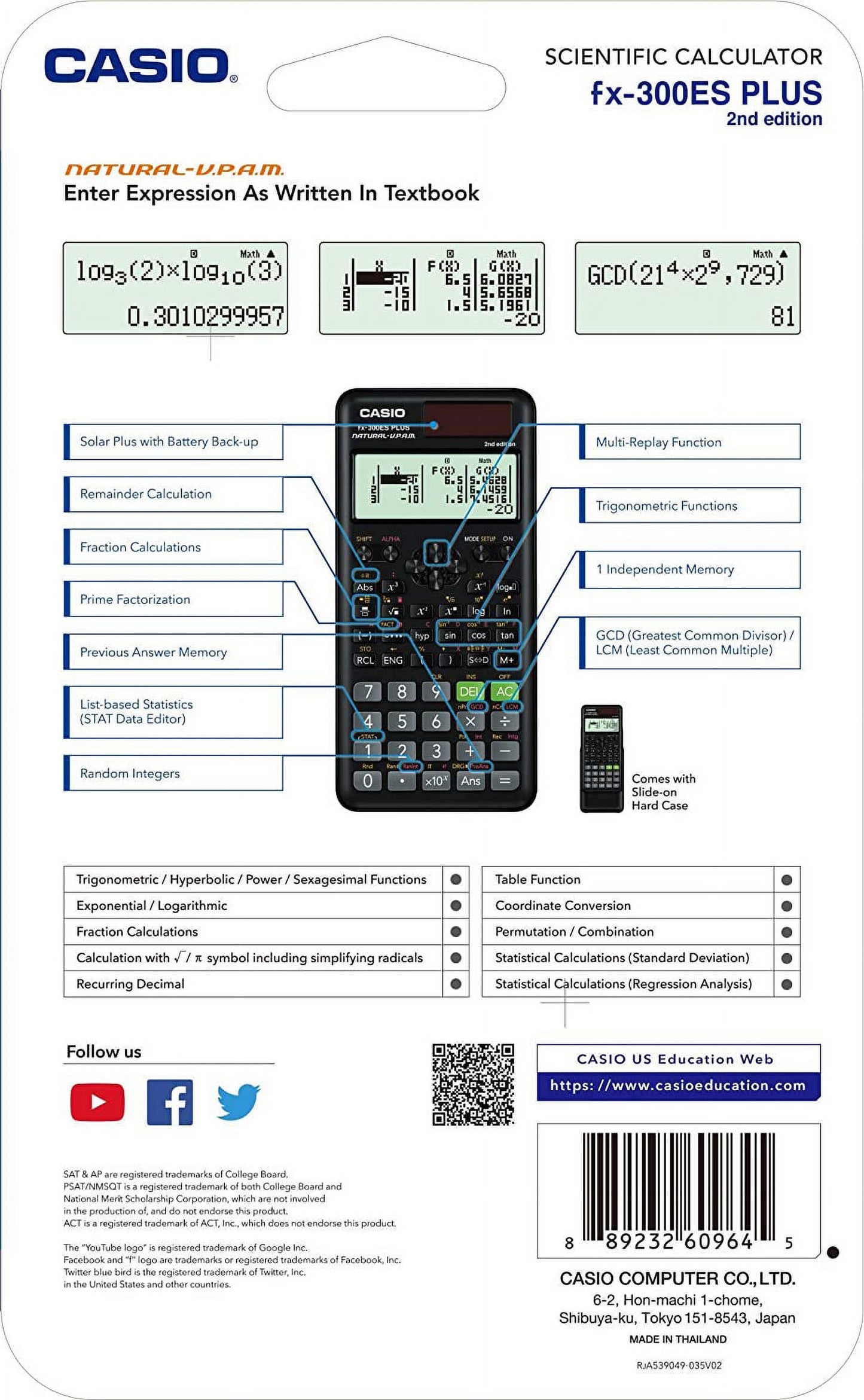 Casio FX-300ESPLUS2 Scientific Calculator, Natural Textbook Display, Black