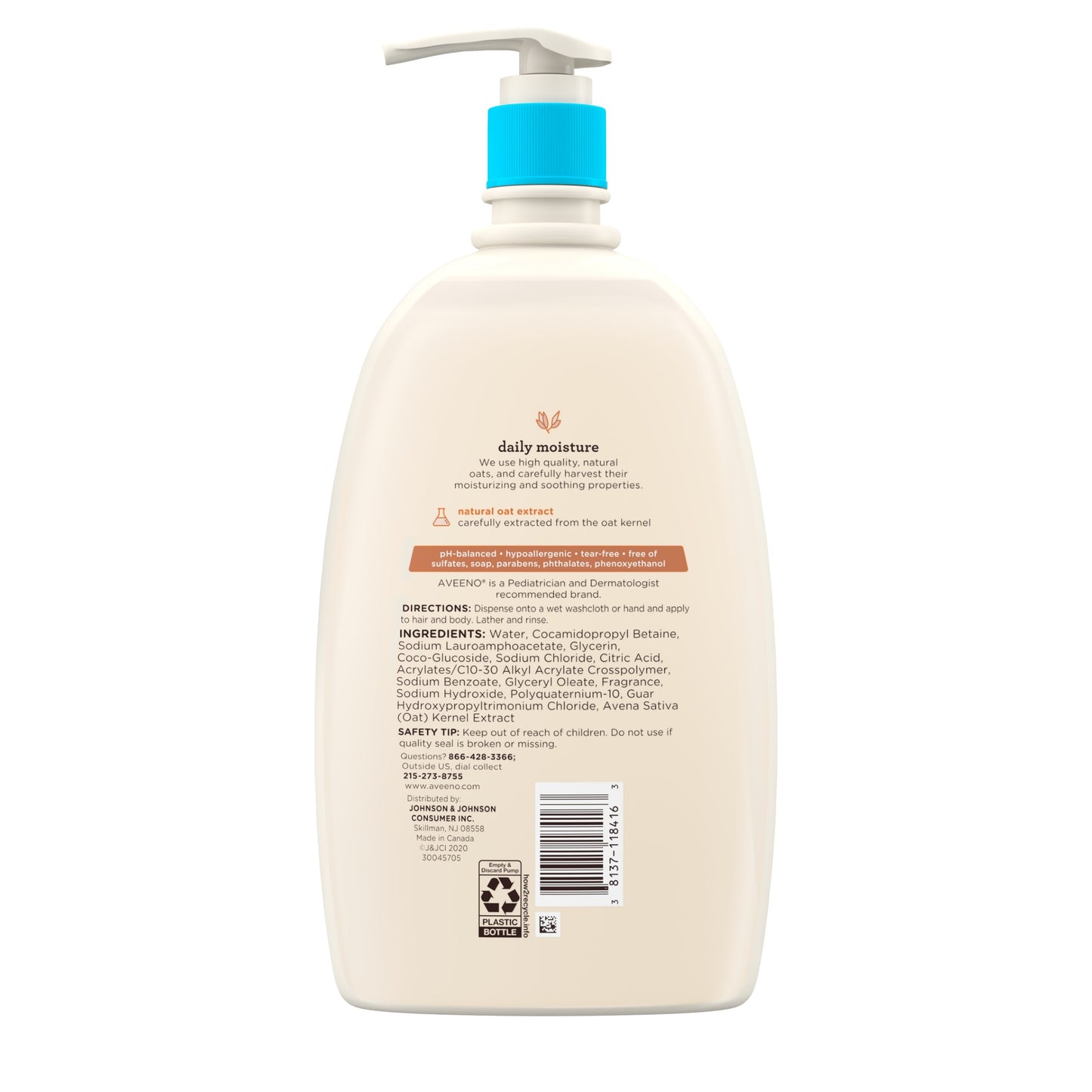 Aveeno Baby Daily Moisture Wash & Shampoo, Oat Extract, 33 fl. oz