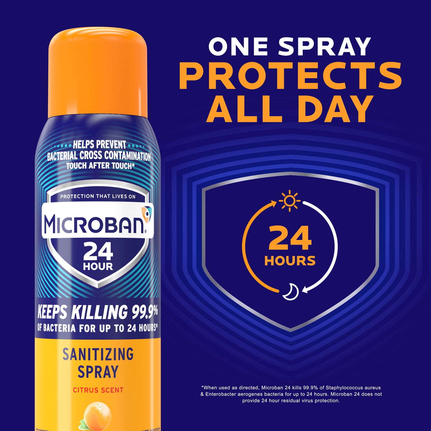 Microban 24 Hour Disinfectant Sanitizing Spray, Citrus Scent, 15 oz