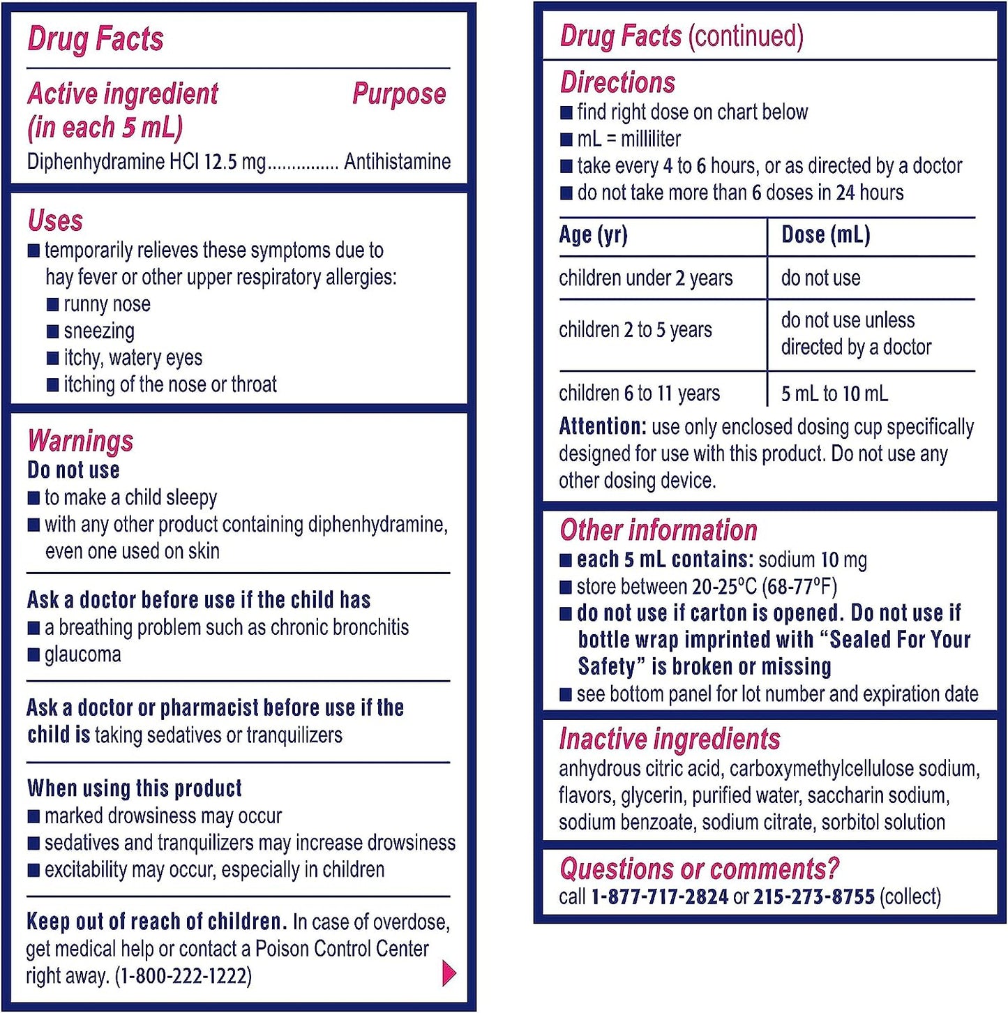 Children's Benadryl Dye-Free Allergy Liquid, Bubble Gum, 4 fl. oz