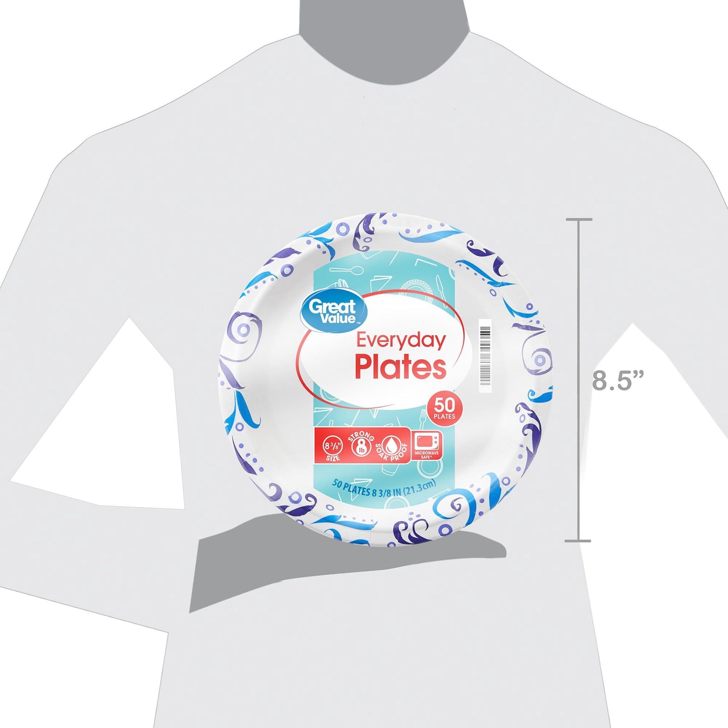 Great Value Everyday Strong, Soak Proof, Microwave Safe, Disposable Paper Plates, 9 in, Patterned, 200 Count