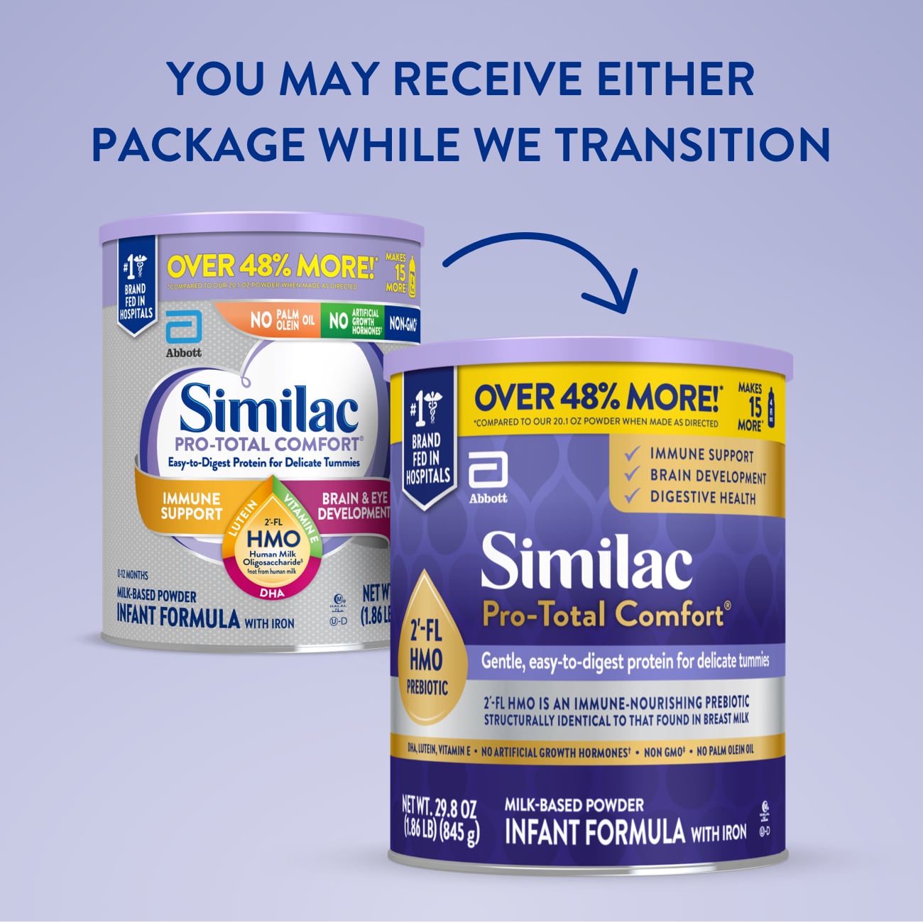 Similac Pro-Total Comfort Powder Baby Formula for Delicate Tummies with 2'-FL HMO for Immune Support, 29.8-oz Can