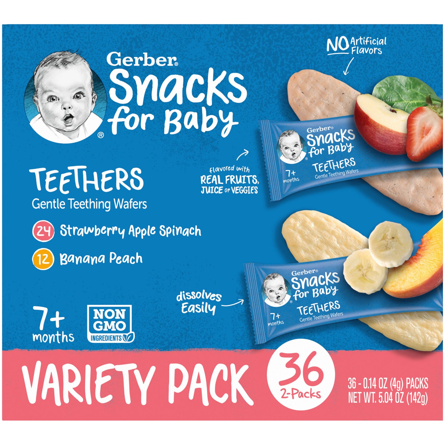 Gerber Gentle Teething Wafers, Variety Pack Baby Teethers, 72 Count Box