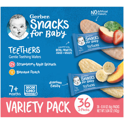 Gerber Gentle Teething Wafers, Variety Pack Baby Teethers, 72 Count Box
