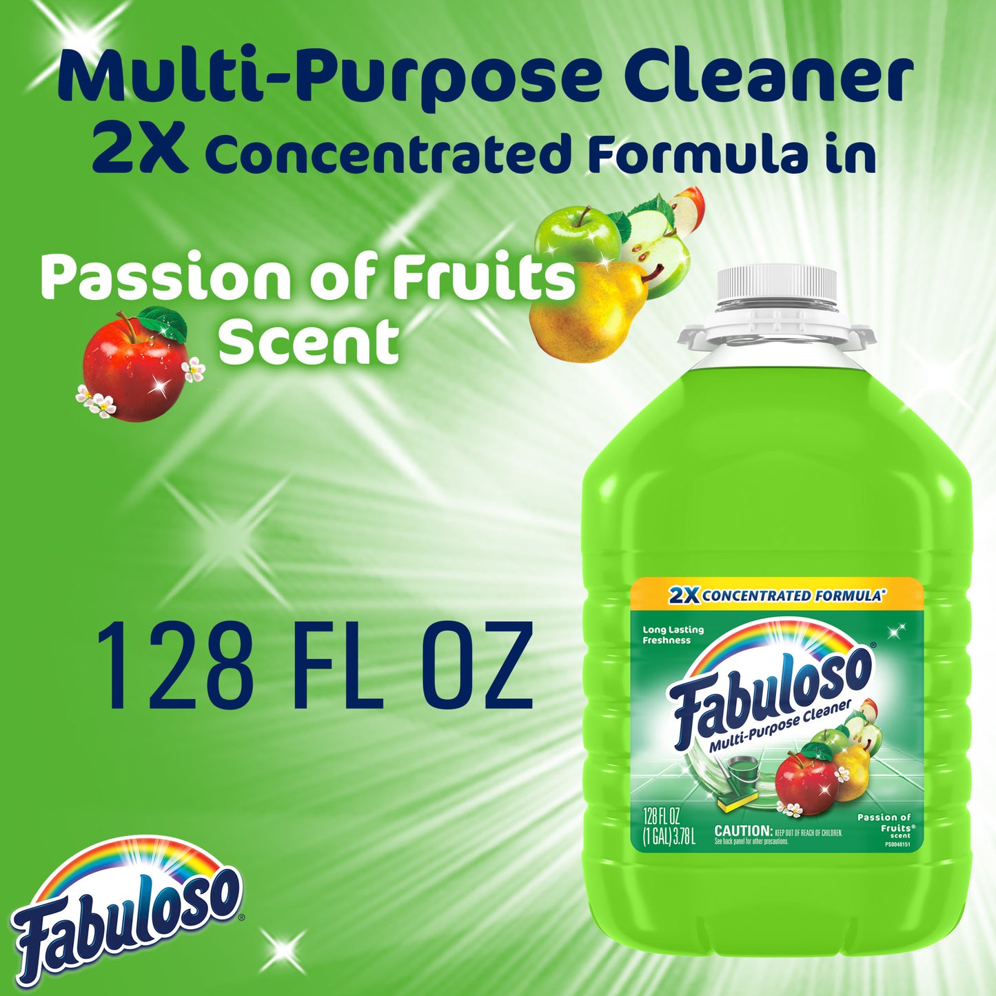 Fabuloso Multi-Purpose Cleaner, 2X Concentrated Formula, Passions of Fruit Scent, 128 oz