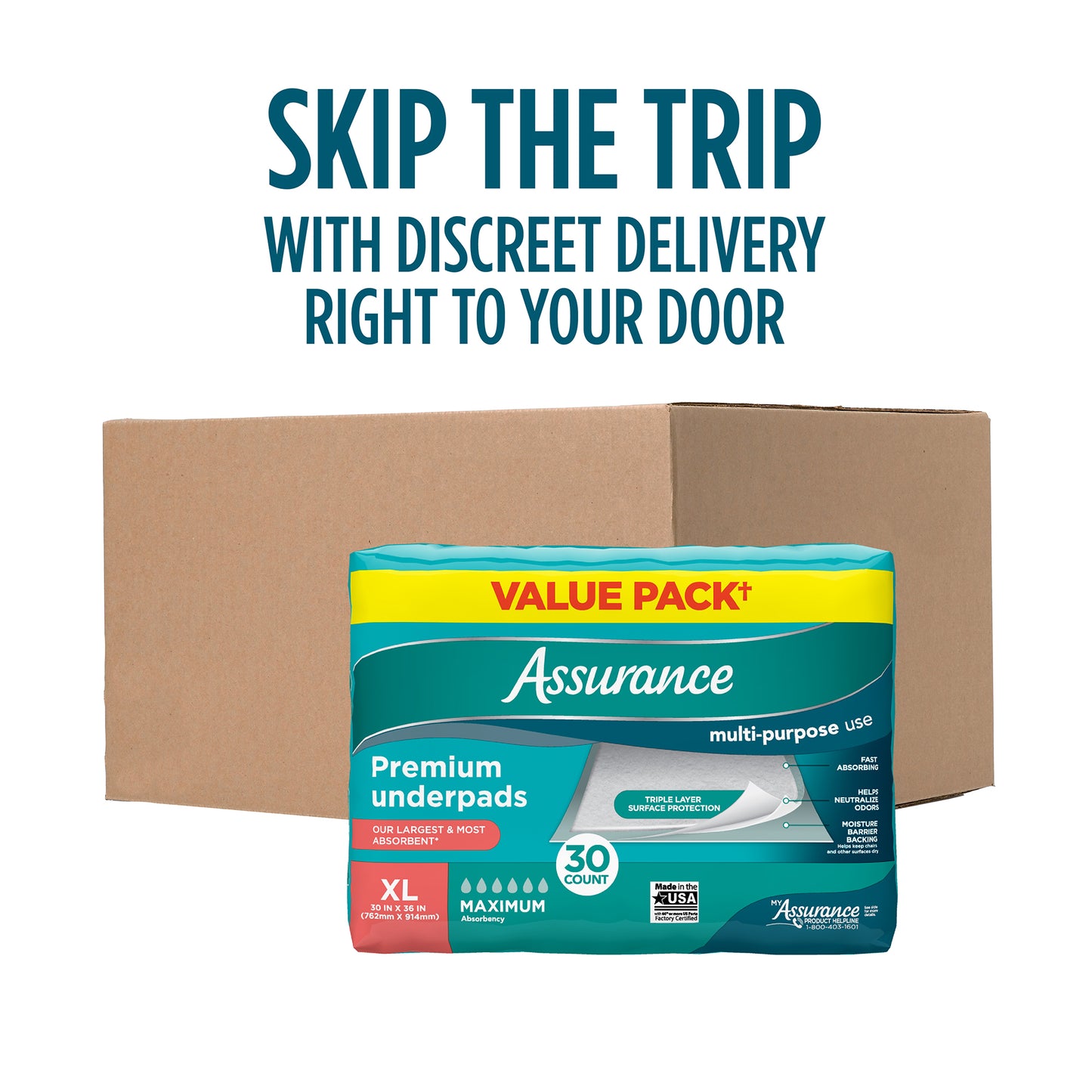 Assurance Unisex Premium Quilted Underpad, Maximum Absorbency, XL (30 Count)
