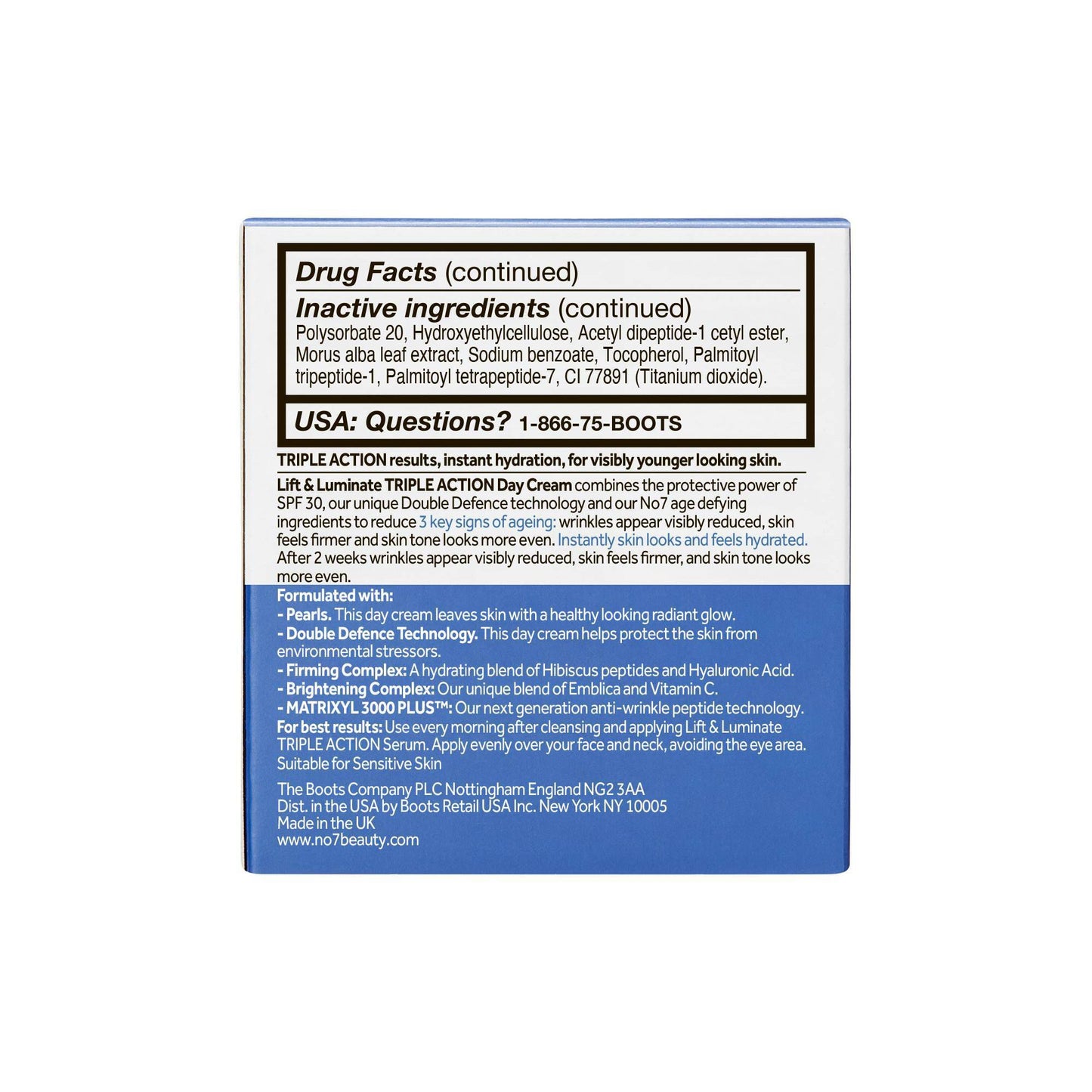 No7 Lift & Luminate Triple Action Day Cream SPF 30 Moisturizer with Peptides & Vitamin C, 1.69 fl oz