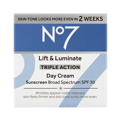 No7 Lift & Luminate Triple Action Day Cream SPF 30 Moisturizer with Peptides & Vitamin C, 1.69 fl oz