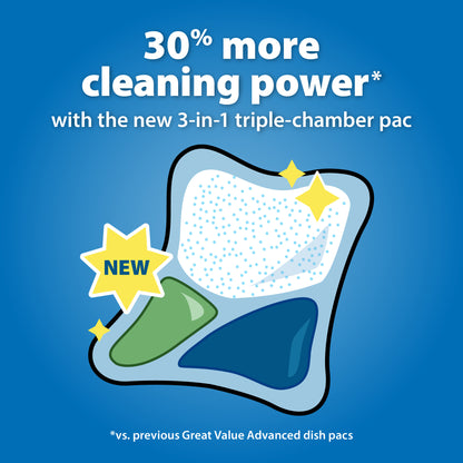 Great Value Advanced Automatic Dishwasher Pacs, Fresh Scent, 62 Count