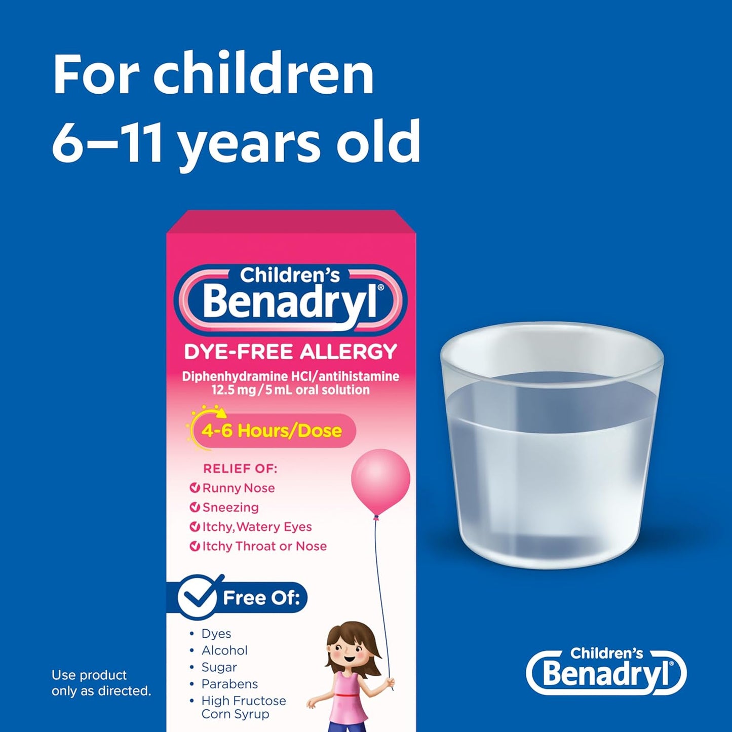 Children's Benadryl Dye-Free Allergy Liquid, Bubble Gum, 4 fl. oz