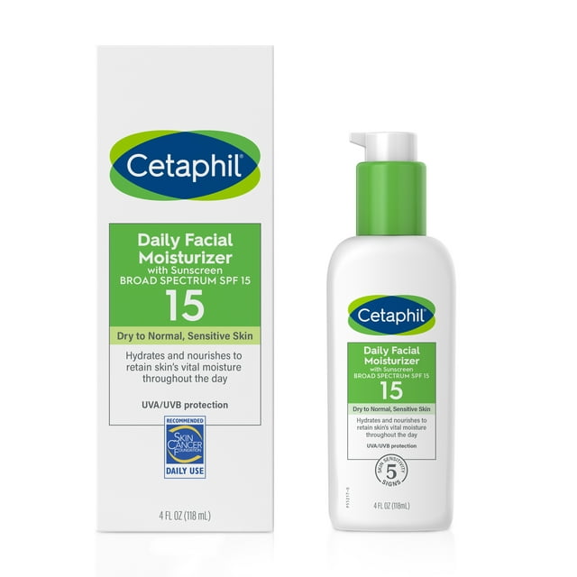 Cetaphil Daily Facial Moisturizer With Sunscreen, Broad Spectrum SPF 15, Fragrance Free, 4 oz