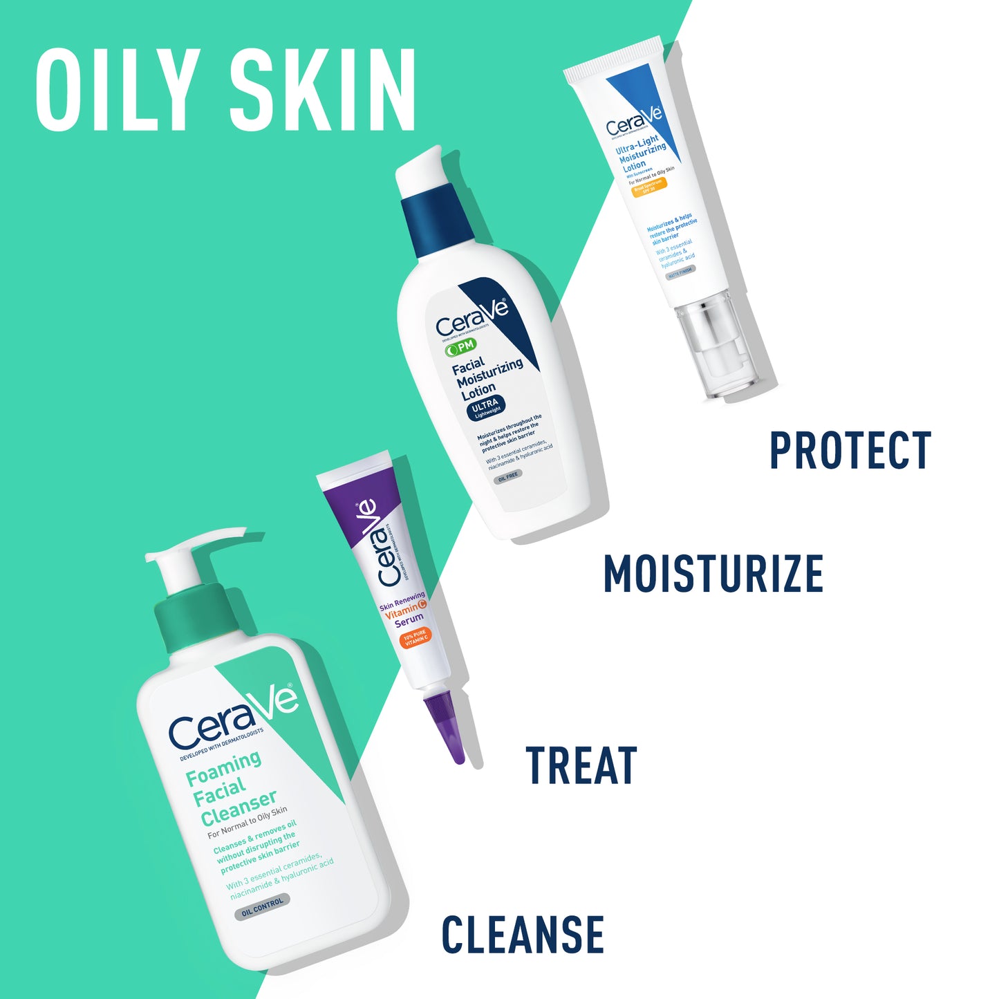 CeraVe Foaming Facial Cleanser, Daily Face Wash for Normal to Oily Skin, 3 fl oz & 16 fl oz