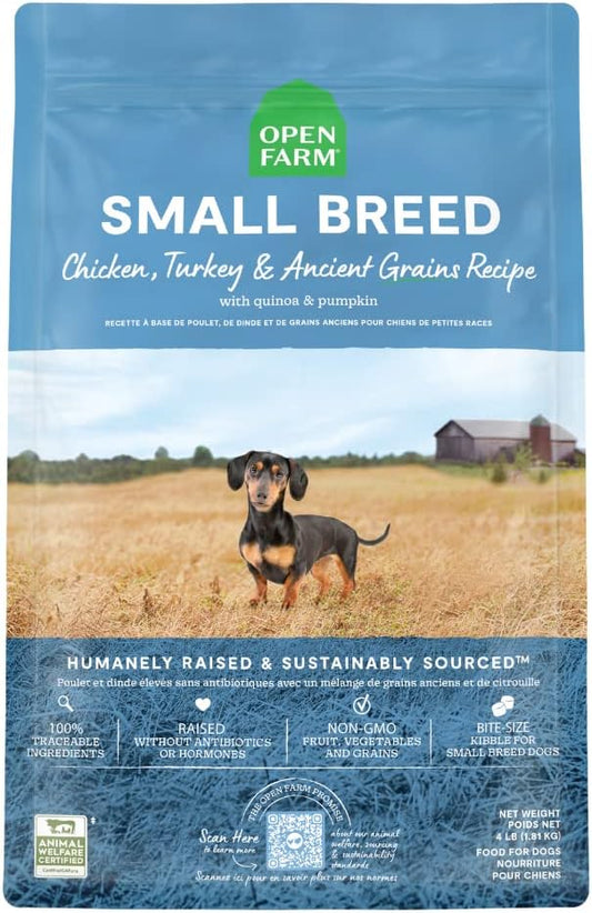 Open Farm Ancient Grains Dry Dog Food, Humanely Raised Meat Recipe with Wholesome Grains and No Artificial Flavors or Preservatives (Homestead Turkey Ancient Grain, 4 Pound (Pack of 1))