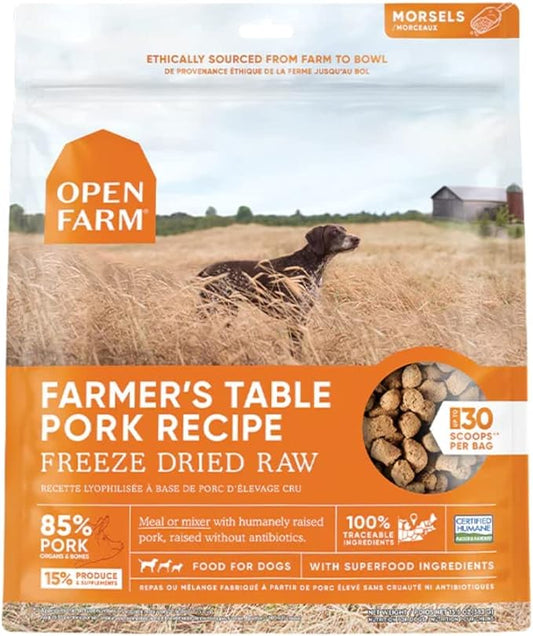 Open Farm Freeze Dried Raw Dog Food, Humanely Raised Meat Recipe with Non-GMO Superfoods and No Artificial Flavors or Preservatives (3.5 Ounce (Pack of 1), Farmer's Table Pork)