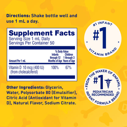 Enfamil D-Vi-Sol Vitamin D Supplement Drops for Infants, 50 mL dropper bottle