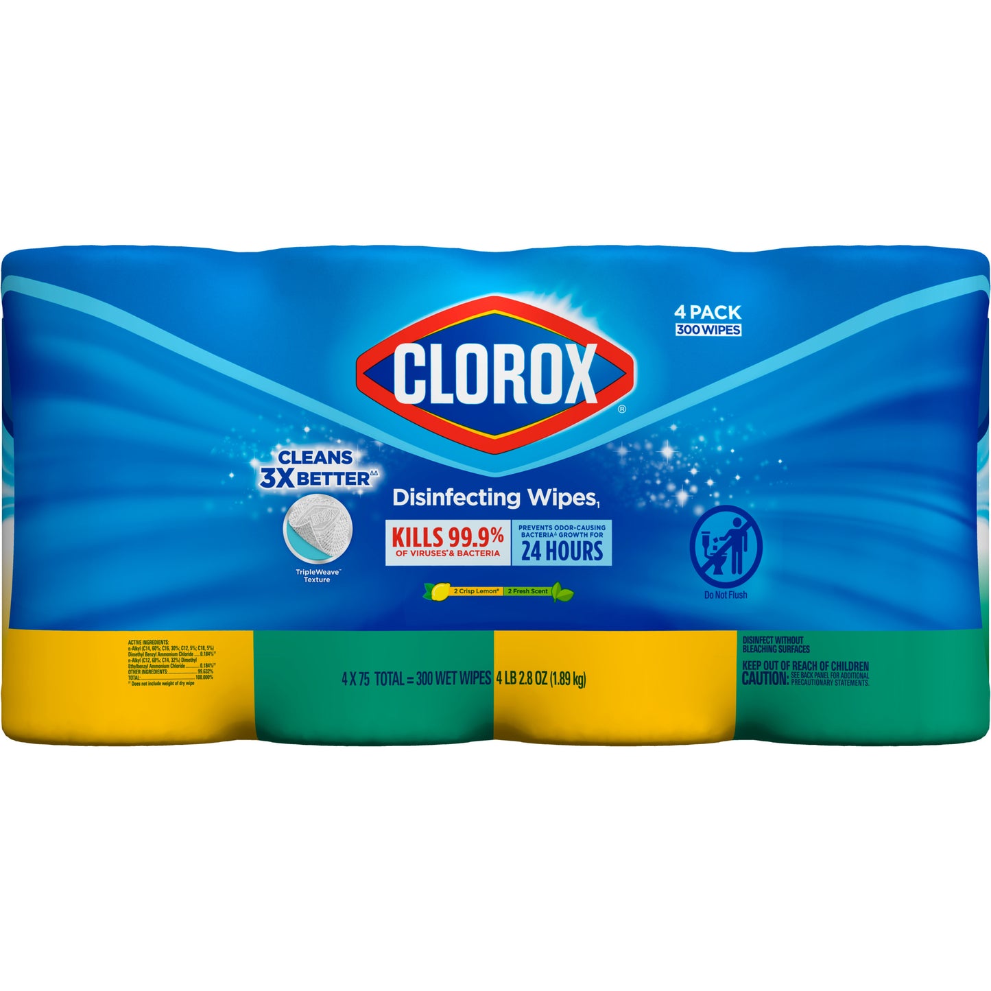 Clorox Bleach-Free Disinfecting and Cleaning Wipes, 300 Count, 4 Pack