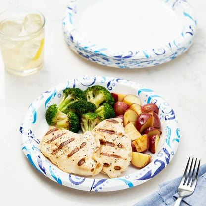 Great Value Everyday Strong, Soak Proof, Microwave Safe, Disposable Paper Plates, 10 in, Patterned, 50 Count