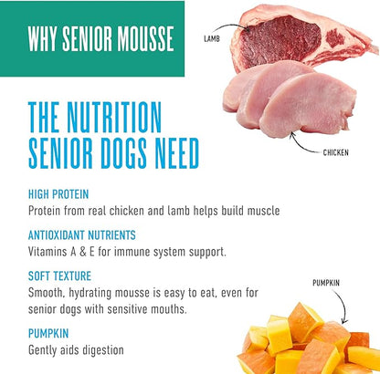 Tiki Dog Seniors Mousse Wet Dog Food, Chicken, Lamb & Pumpkin Recipe, 3.5 oz. Pouch (12 Count)