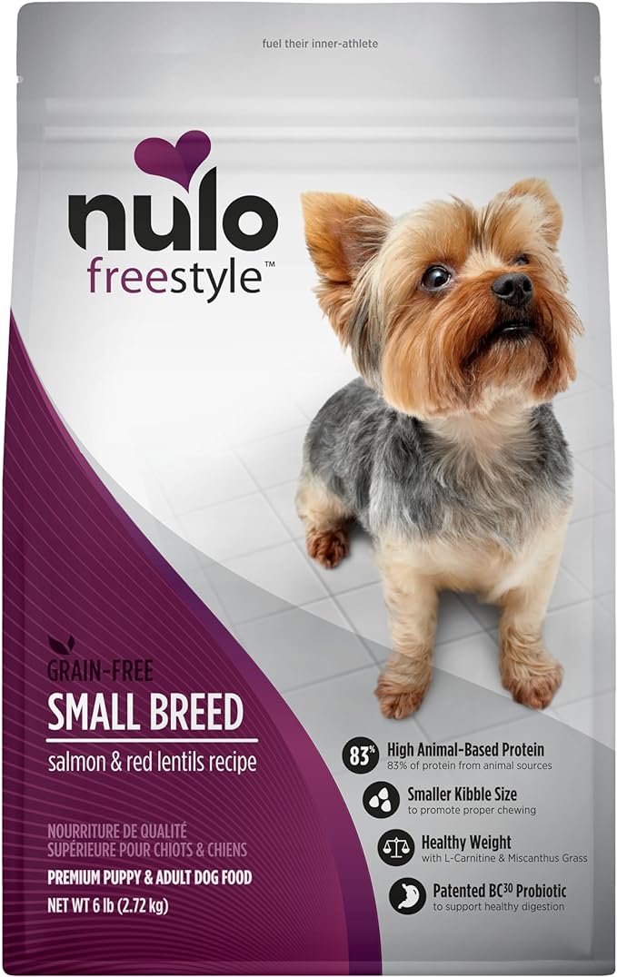 Nulo Freestyle Small Breed Dog Food, Premium Adult and Puppy Grain-Free Dry Smaller Sized Kibble Food, with BC30 Probiotic for Healthy Digestion Support, 6 Pound (Pack of 1)