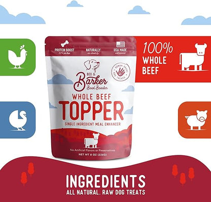 Beg & Barker Beef Dog Food Toppers for Picky Eaters (8 Ounce, Pack of 1) - Bowl Booster with Whole Beef Heart - Premium Meal Mixers for Dogs - Single Ingredient, Human Grade, Grain Free