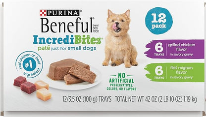 Beneful IncrediBites Grilled Chicken Flavor and Filet Mignon Flavor Wet Food for Small Dogs Variety Pack - (Pack of 12) 3.5 oz. Cans