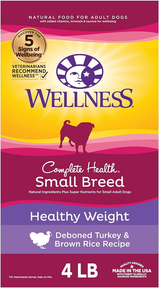 Wellness Natural Pet Food Complete Health Natural Dry Small Breed Healthy Weight Dog Food, Turkey & Rice,4 Pound (Pack of 1)