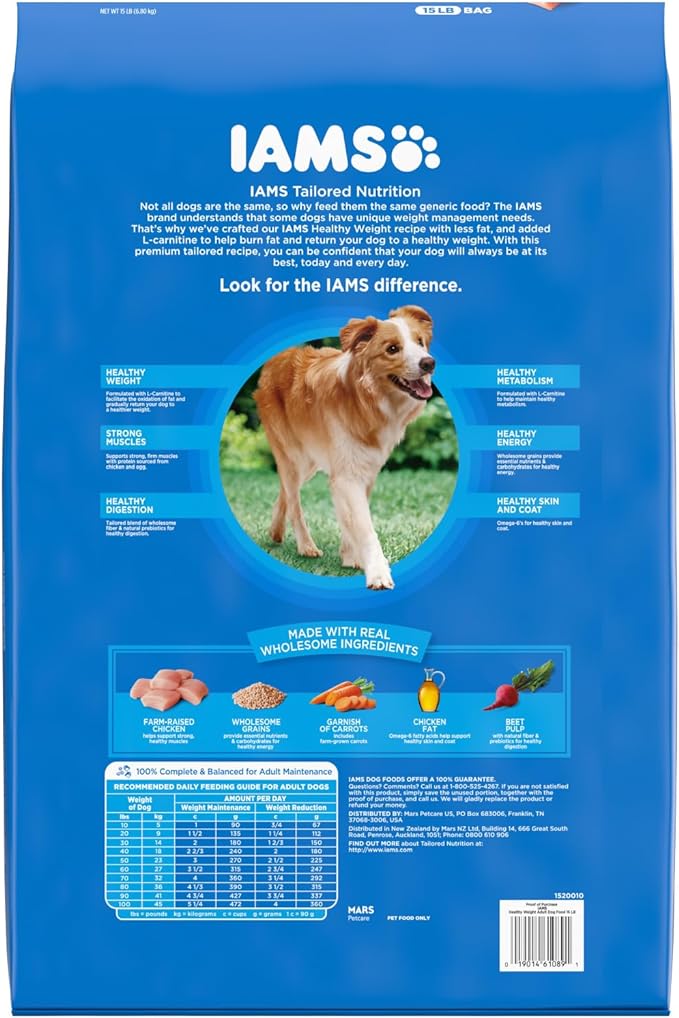 IAMS Adult Healthy Weight Control Dry Dog Food with Real Chicken, 15 lb. Bag