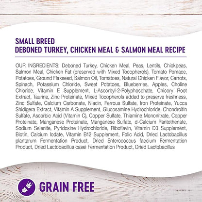 Wellness Complete Health Grain-Free Small Breed Dry Dog Food, Natural Ingredients, Made in USA with Real Turkey, For All Lifestages (Turkey, Chicken & Salmon, 4-Pound Bag)