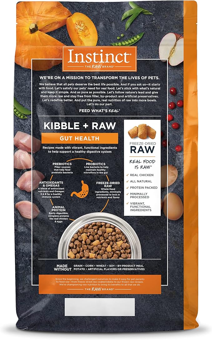 Instinct Raw Boost Gut Health Grain Free Recipe with Real Chicken Natural Dry Dog Food by Nature's Variety, 4 lb. Bag