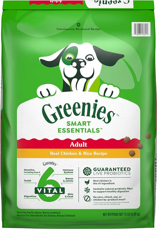 Greenies Smart Essentials Adult High Protein Dry Dog Food Real Chicken & Rice Recipe, 15 lb. Bag