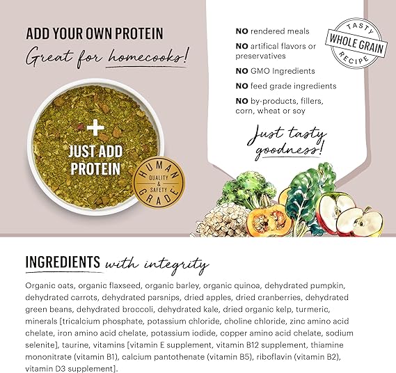The Honest Kitchen Dehydrated Whole Grain, Veggie & Fruit Base Mix Dog Food (Just Add Protein), 3 lb Box