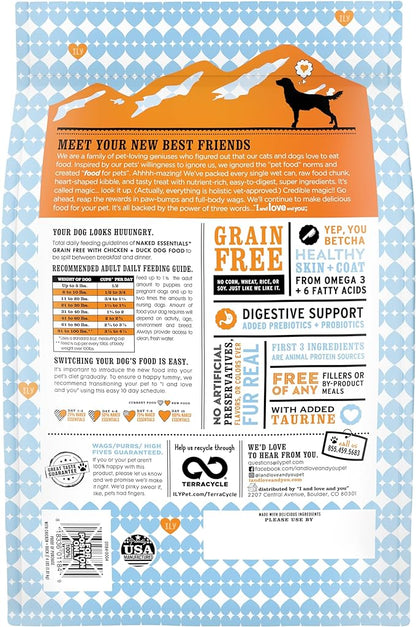 I & Love & You Naked Essentials Grain Free Dry Dog Food with Chicken + Duck, No Artificial Colors, Flavors or Preservatives, Gluten Free, 4 Pound (Pack of 4)