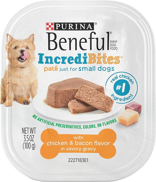 Beneful IncrediBites Pate Wet Dog Food for Small Dogs with Chicken and Bacon Flavor in a Savory Gravy - (Pack of 12) 3.5 oz. Cans
