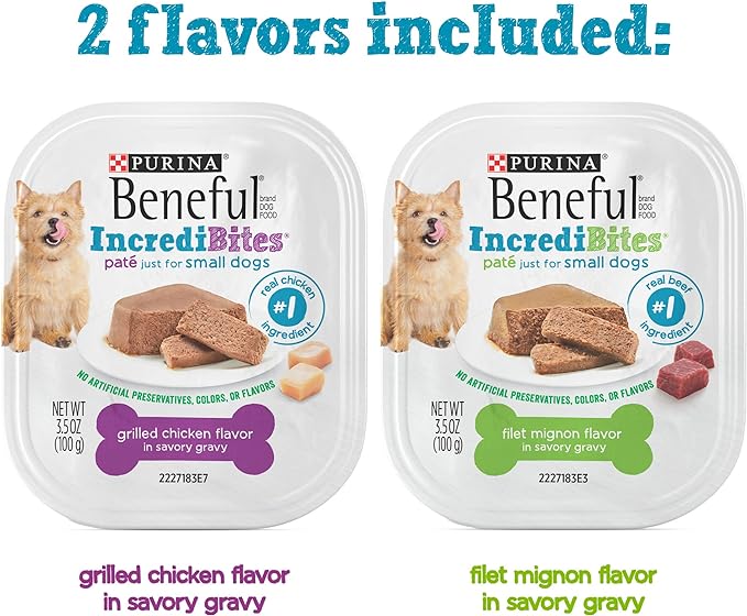 Beneful IncrediBites Grilled Chicken Flavor and Filet Mignon Flavor Wet Food for Small Dogs Variety Pack - (Pack of 12) 3.5 oz. Cans