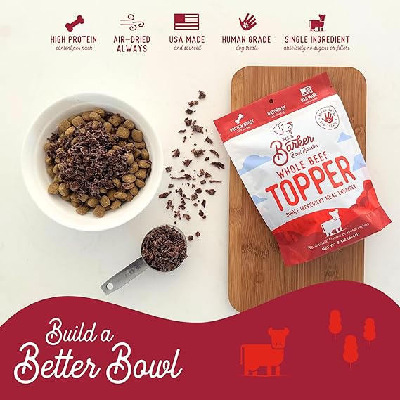 Beg & Barker Beef Dog Food Toppers for Picky Eaters (8 Ounce, Pack of 1) - Bowl Booster with Whole Beef Heart - Premium Meal Mixers for Dogs - Single Ingredient, Human Grade, Grain Free