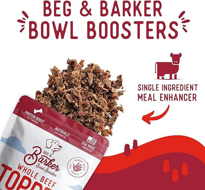 Beg & Barker Beef Dog Food Toppers for Picky Eaters (8 Ounce, Pack of 1) - Bowl Booster with Whole Beef Heart - Premium Meal Mixers for Dogs - Single Ingredient, Human Grade, Grain Free