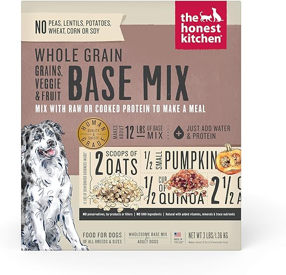 The Honest Kitchen Dehydrated Whole Grain, Veggie & Fruit Base Mix Dog Food (Just Add Protein), 3 lb Box