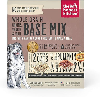 The Honest Kitchen Dehydrated Whole Grain, Veggie & Fruit Base Mix Dog Food (Just Add Protein), 3 lb Box