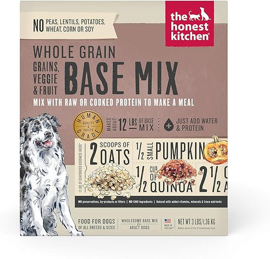 The Honest Kitchen Dehydrated Whole Grain, Veggie & Fruit Base Mix Dog Food (Just Add Protein), 3 lb Box